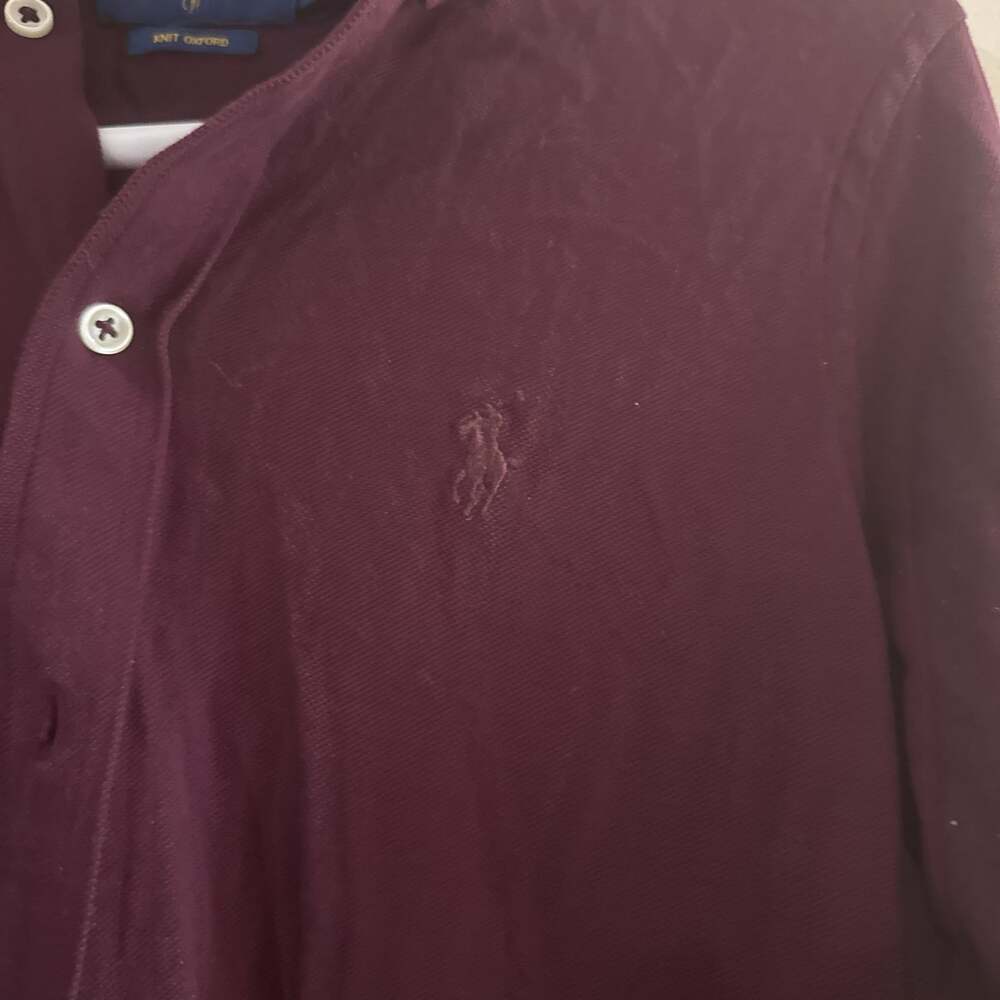 Ralph Lauren Burgundy Long Sleeve Button-Down Polo Shirt Boys L (14-16) - Picture 4 of 6